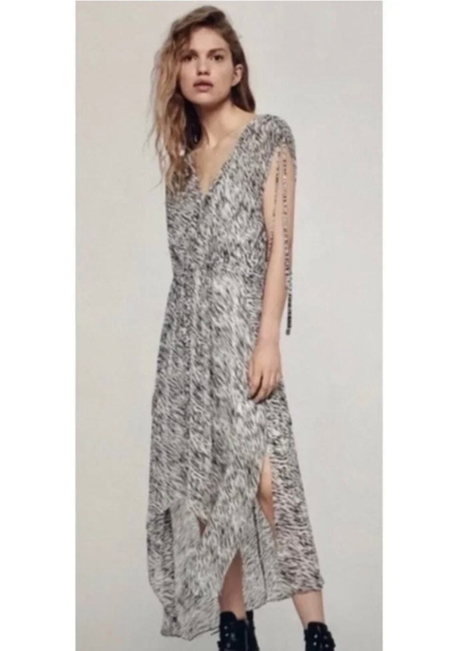 ALLSAINTS Kamila Zed Dress Sheer Zebra Print Gray White Size‎ L Moto Baddie